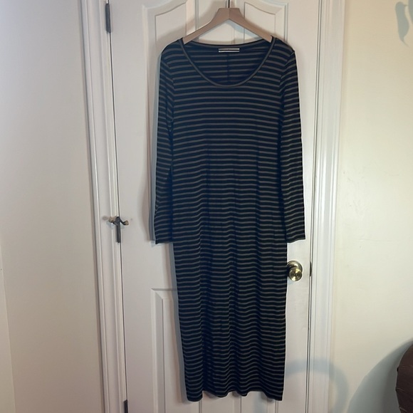 Peruvian Connection | Andover Green & Black Striped Long Sleeve Maxi Dress Large - Picture 4 of 11